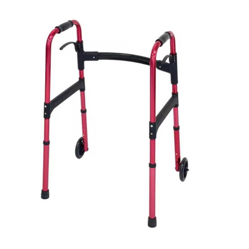 Aluminum alloy disabled walking frame height adjustable walker double paddle intelligent folding