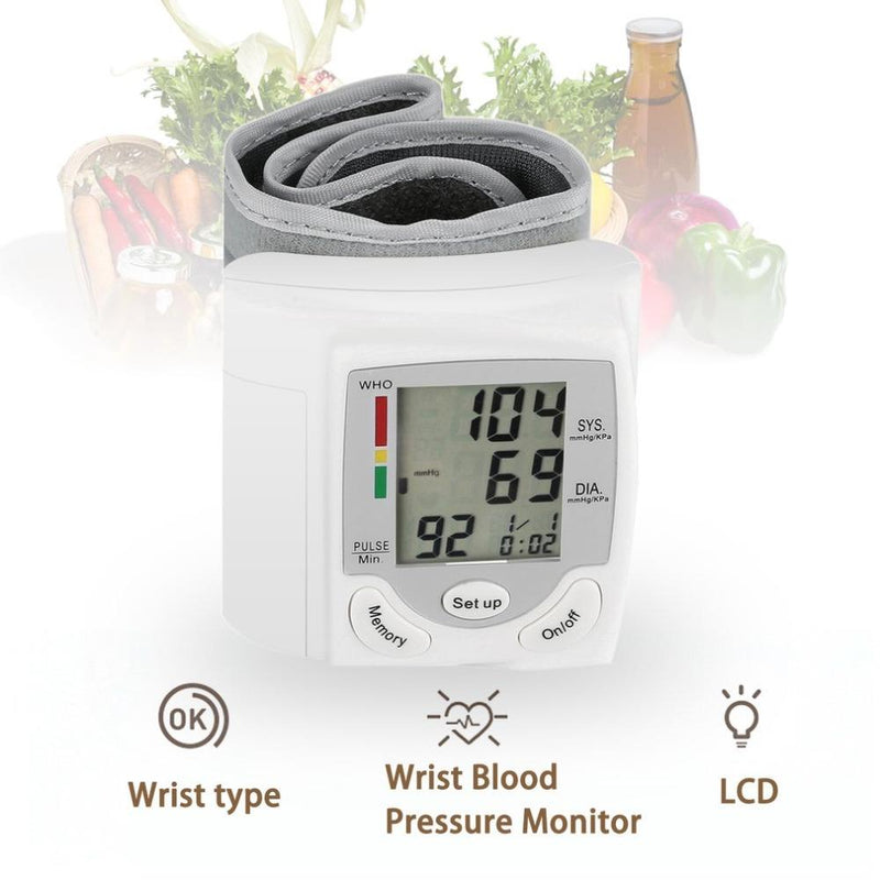 Wrist Electronic Blood Pressure Monitor Tensiometer Sphygmomanometer BP Monitors LCD Digital Meter Tonometer Instrument