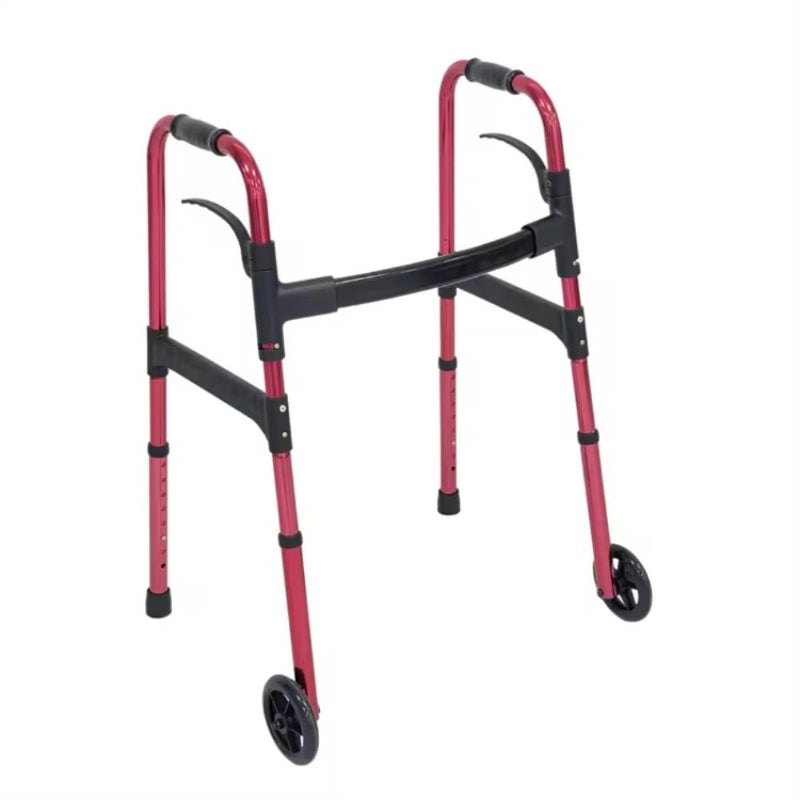 Aluminum alloy disabled walking frame height adjustable walker double paddle intelligent folding