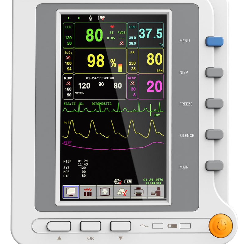 Portable Patient Monitor 7" TFT Color LCD Screen, ECG, RESP, SpO2, PR, NIBP, TEMP