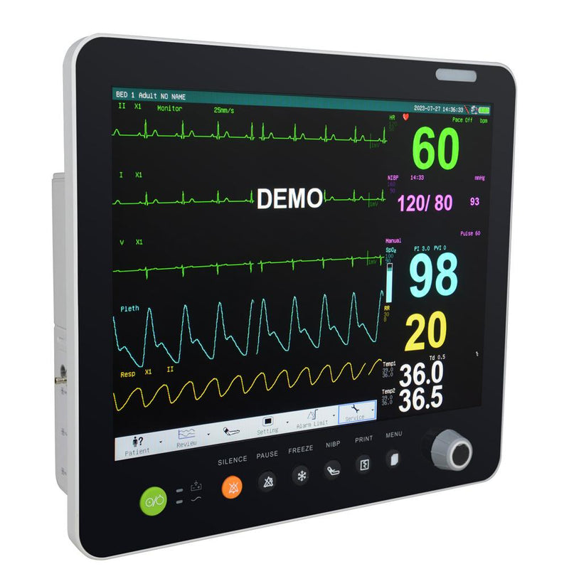 Portable Multi-parameter 15 Inch Touch Screen Vital Sign Patient Monitor ECG NIBP RESP TEMP SPO2 PR