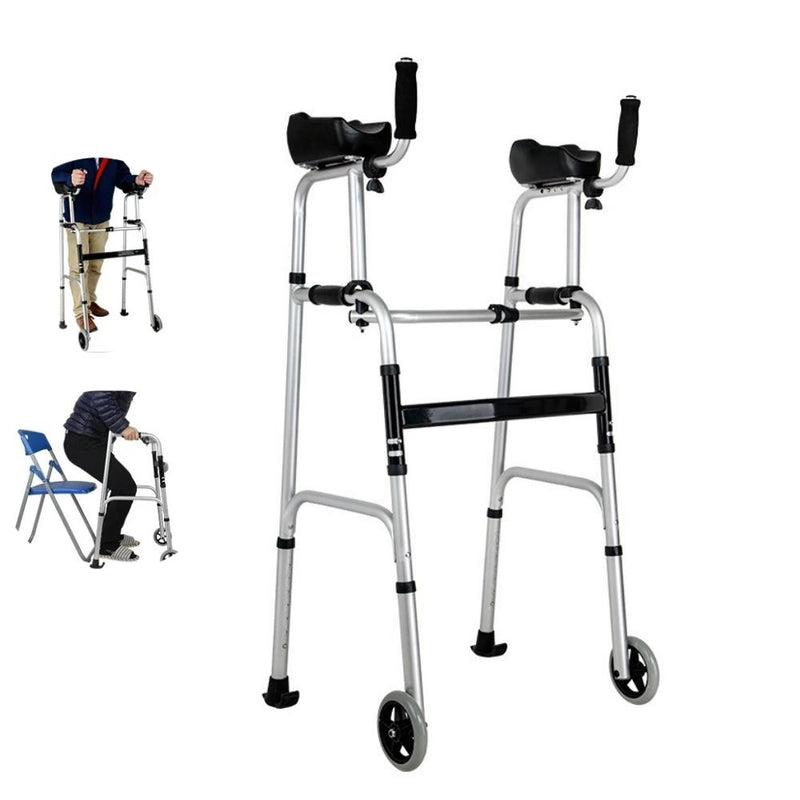 Foldable Double Arm Walker Aid For Elderly Disabled People Walking Rehabilitation Station Frame Fitness Equipment For Disabled