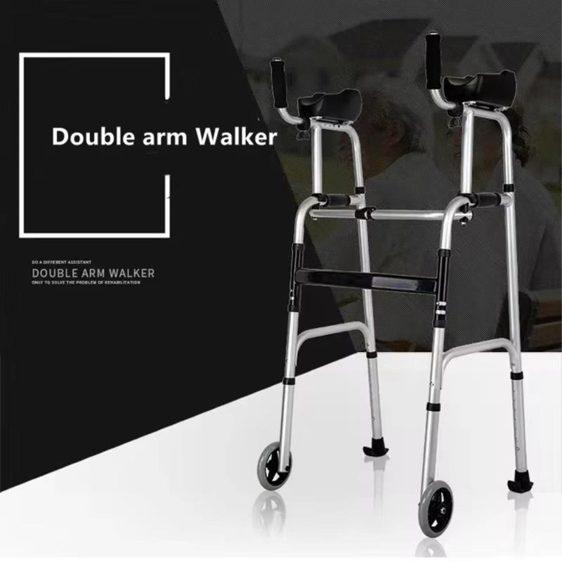 Foldable Double Arm Walker Aid For Elderly Disabled People Walking Rehabilitation Station Frame Fitness Equipment For Disabled